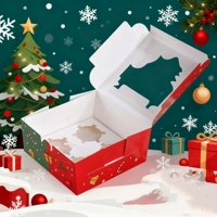 Boulangerie de luxe de Noël ondulé mariage Transparent Portable carré clair boîtes de papier d'emballage de gâteau