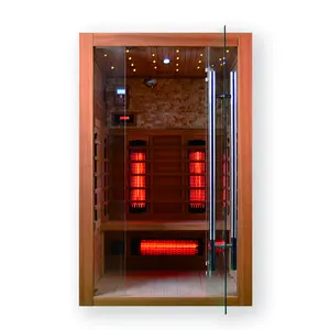 Salle de sauna infrarouge de luxe en cèdre rouge avec lampe de guérison à sept couleurs