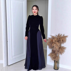 black velvet turtleneck dress Black Turtleneck Velvet Dress with Lace Godets – shopaleena main image 0