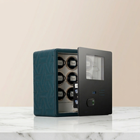 Boîte de remontoir de montre automatique sécurisée à 9 emplacements avec 3 serrures, en cuir microfibre vert foncé, écran tactile LCD et verrouillage par empreinte digitale
