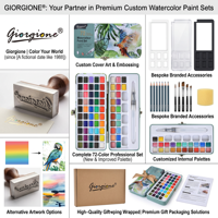 Giorgione – Ensemble de 50 couleurs de peinture aquarelle professionnelle, blocs de peinture solides personnalisés pour artistes, avec stylo à eau et pinceau offerts