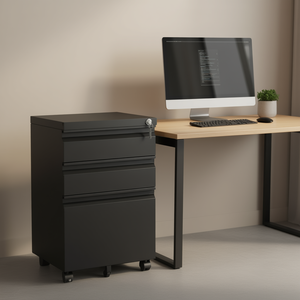 Black 3-Drawer Mobile Steel File <b>Cabinet</b> With Lock For Home Office Filing Organizer A4 Letter Legal Size - Product Image 2