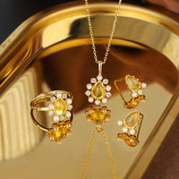 Synthetische Bernstein-Bienenwachs-Tropfen-Halskette mit Perle S925 Silber Damen-Schmuckset