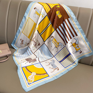 Desain Baru 70X70CM Syal Persegi Sutra Bandana Mewah Pola Kuda Dicetak Syal Kecil Syal Rambut Sutra untuk Wanita - Product Image 4