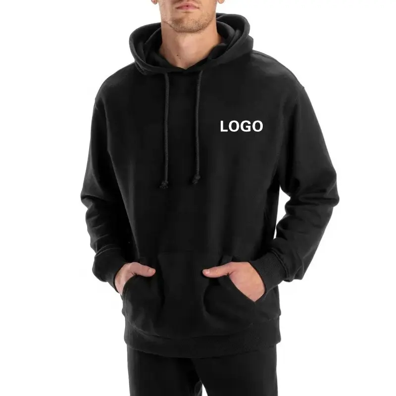 Stok öğeleri ağır 100% pamuklu kazak Hoodie siyah boş düz rahat erkek Hoodies tişörtü