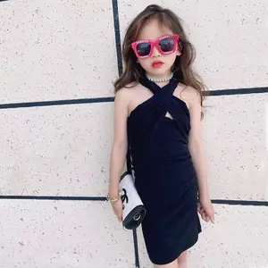 Новинка лета 2020, Модное детское платье с нагрудной грудью, маленькое черное платье