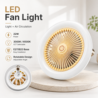 Ventilateur de plafond E27 silencieux avec télécommande, LED dimmable 3 couleurs 22W, 5 pales, design moderne pour chambre, salon, cuisine