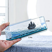 Presse-papiers à vague liquide acrylique créatif bateau flottant bateau de croisière ornement de fluide bouteille de dérive presse-papiers liquide