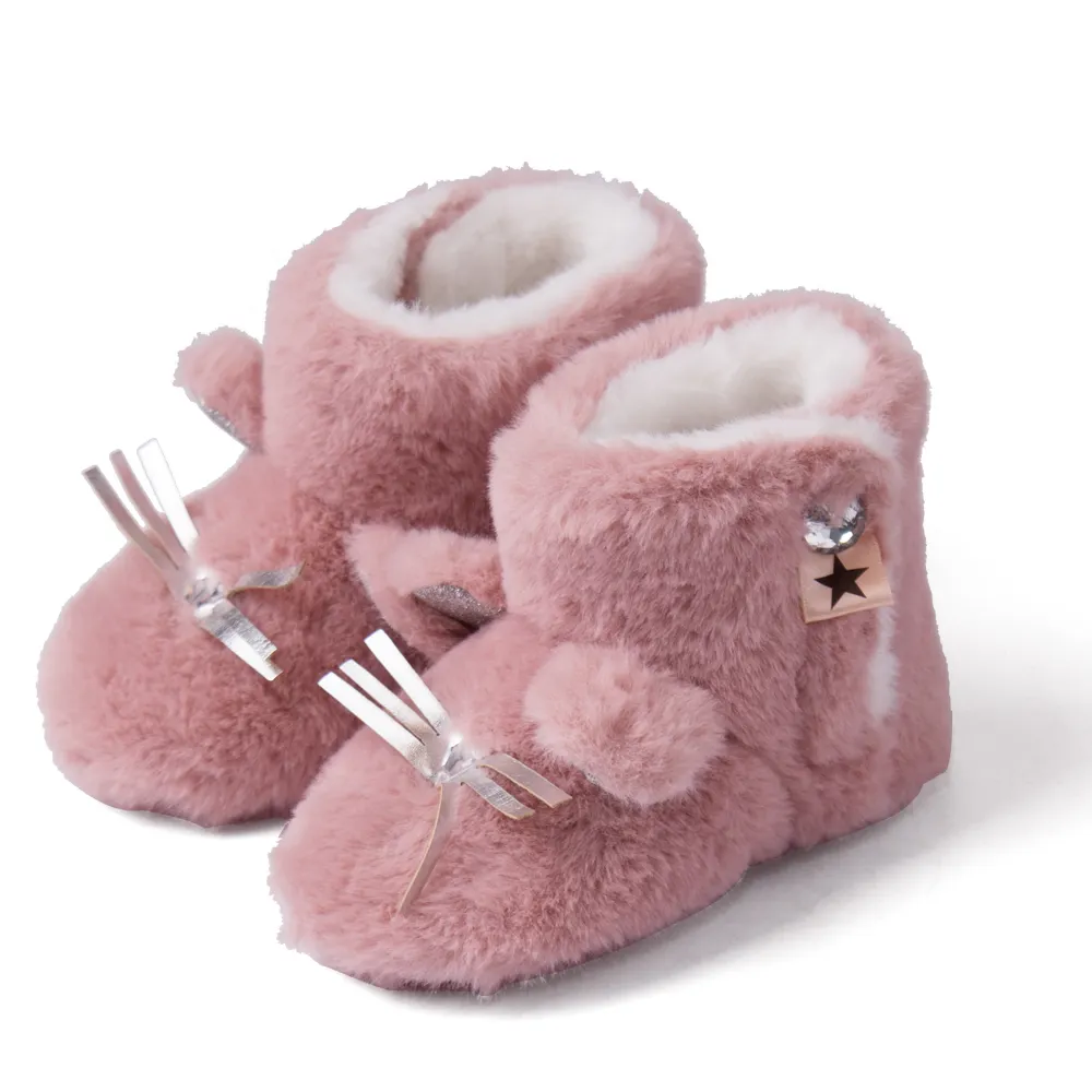 Bottes d'hiver chaudes roses pour les tout-petits, chaussons filles