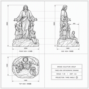Statua in Bronzo a Grandezza Naturale di Gesù Benedicendo i Bambini, Scultura Religiosa in Bronzo Fuso per Chiesa, Cattedrale e Decorazione del Giardino - Product Image 2