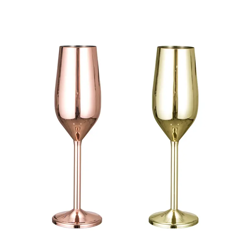 Bottiglia di plastica bicchiere da Champagne in acciaio inossidabile senza stelo cristallo colorato calice da sposa resistente scintillante rosso oro bianco