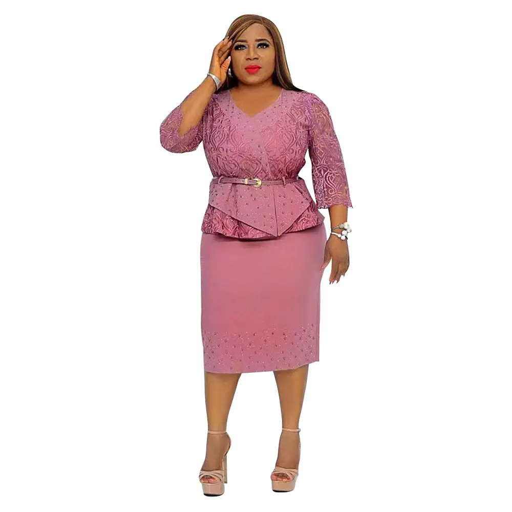 Mode Elegante A-Line Womens Afrika Ruches Carrièrejurken Dames Formele Jurken Plus Size Kantoorjurk