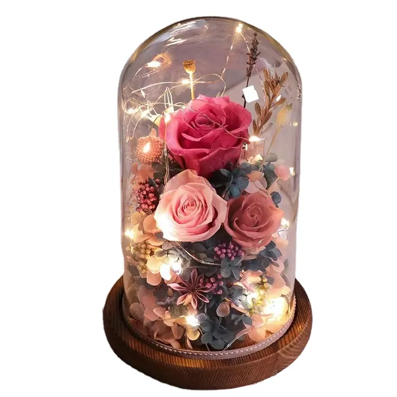Hotsale cloche dome shape glass candle jars with wooden base