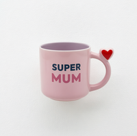 Ensemble de 3 tasses à poignée en forme de cœur en porcelaine Super Mama, compatibles micro-ondes et lave-vaisselle, cadeau pour la fête des mères