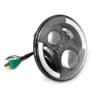 Lampu depan sepeda motor Led 7 inci H4 H13 untuk Harley dengan lampu DRL mata malaikat Halo untuk lampu lembut Harely Dyna Sportster