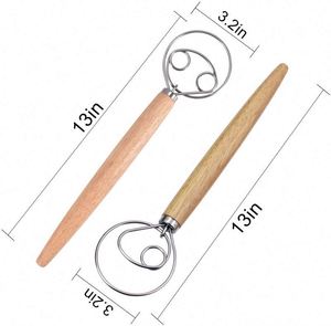 Dough Whisk Stainless Steel Dutch Style Bread Dough Hand Mixer Long Wooden Handle Kitchen <b>Baking</b> Tools for Bread and Pastry - Product Image 6