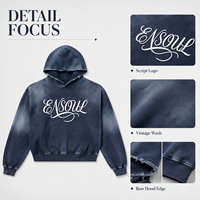 Sweat à capuche surdimensionné vintage personnalisé pour homme, en coton épais, avec impression 3D en relief et bordure effilochée, pull à capuche OEM sous marque privée