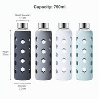 Bouteille d'eau en verre borosilicate 550/750 ml avec manchon en silicone, verres à thé anti-fuite, verre à jus portable pour le yoga et le bureau