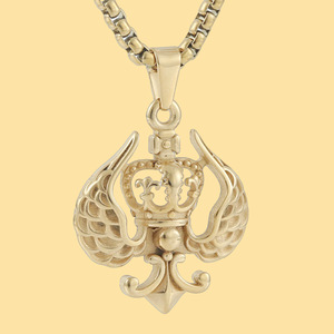 Stainless Steel Wing <b>Crown</b> Pendant With Chain Gold <b>Silver</b> Color Themed Fashion Jewelry For Men And Women 122002 - Product Image 1