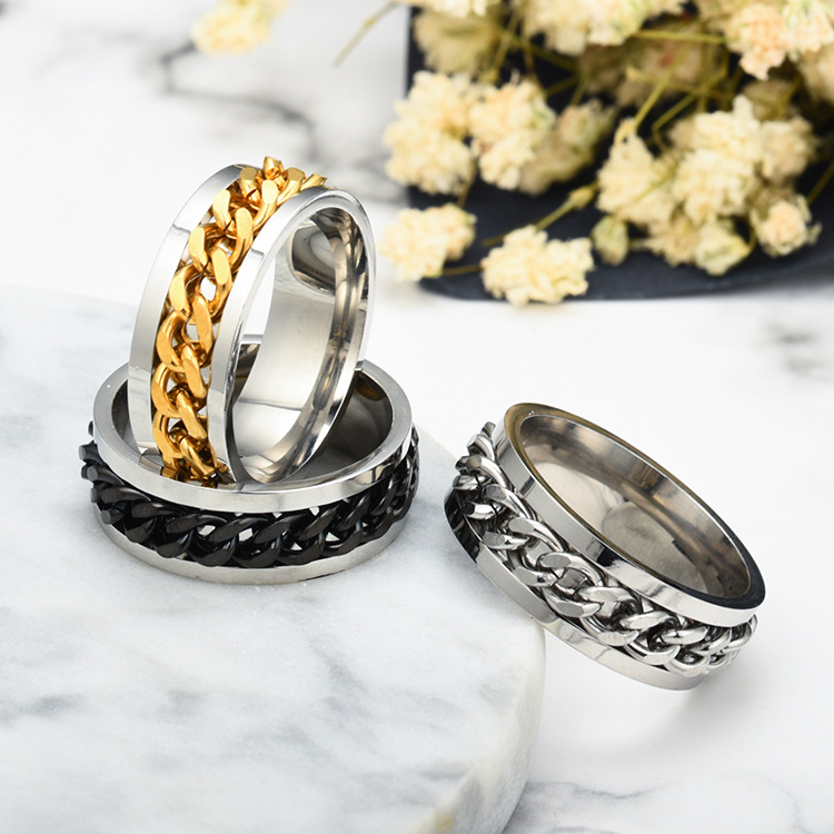 Fidget Anxiety Finger Rings - Rotatable Cuban Link Chain