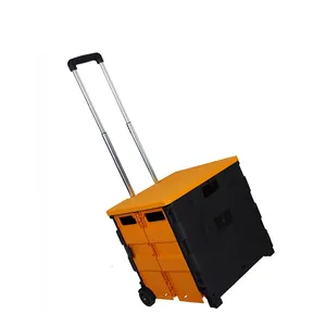Kunststoff klappbarer Aufbewahrung sbox wagen mit Rädern Zusammen klappbarer Kofferraum Gefalteter Einkaufs wagen mit Griff deckel