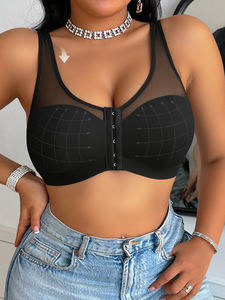 Soutien-gorge pour femmes élégant en maille noire, bonnet plein, grande taille, respirant, push-up, fermeture avant, sans armatures, pour femmes matures, XXL, gros <span class=keywords><strong>seins</strong></span> - Product Image 3