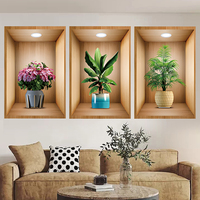 Paquete de 3 pegatinas de pared con diseño de flores en maceta en 3D, impermeables, autoadhesivas, de vinilo, para decoración del hogar, para la sala de estar, gran venta.