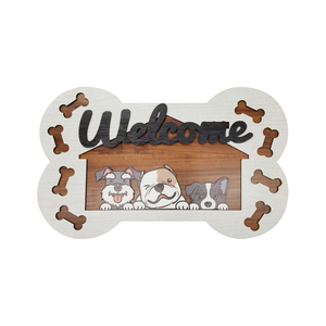 Placa de Parede de Madeira 'Bem-vindo' com Design de Osso e Animais de Estimação, Decoração para Casa - Product Image 2