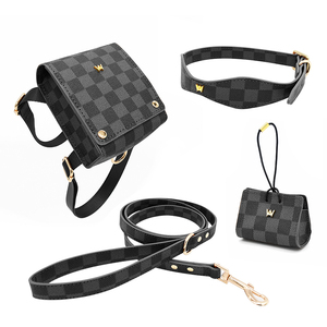 Özel lüks yumuşak deri köpek Poop çanta tutucu seti ile koşum ve tasma ayarlanabilir geri dönüşümlü su geçirmez küçük büyük Pet yaka - Product Image 2