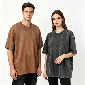Blank <b>Plain</b> Cotton Acid Wash Oversized Crew Neck T-Shirt Men Custom Print Premium Quality Drop Shoulder - Product Image 2