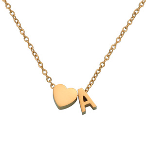 Collar Personalizado Cristiano de Acero Inoxidable Chapado en Oro con Colgante de Corazón, Letra Inglesa, Cuentas Pequeñas con Orificio, A-Z, para Parejas - Product Image 1