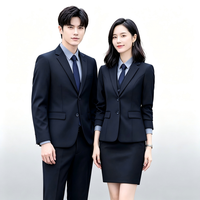 Ensemble de Costume Professionnel Haut de Gamme Homme Femme en Mélange Polyester Viscose Infroissable Coupe Structurée Uniforme de Bureau Formel Simple Boutonnage