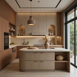 Set Perabot Dapur Modern CBMmart dari Kayu Solid Berlapis Veneer Laminasi, Kustom, Termasuk Keran, Lampu LED, Pantry, <span class=keywords><strong>Wet</strong></span> <span class=keywords><strong>Bar</strong></span>, dan Modular - Product Image 3