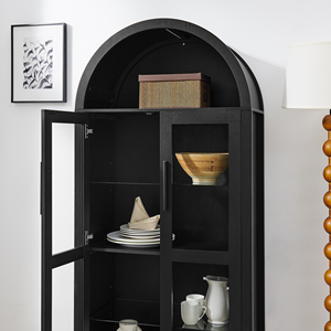 A High Arched Storage Cabinet with a <b>Lamp</b>, a Modern Retro-style Wooden Storage Cabinet with <b>Adjustable</b> Glass Partitions - Product Image 4