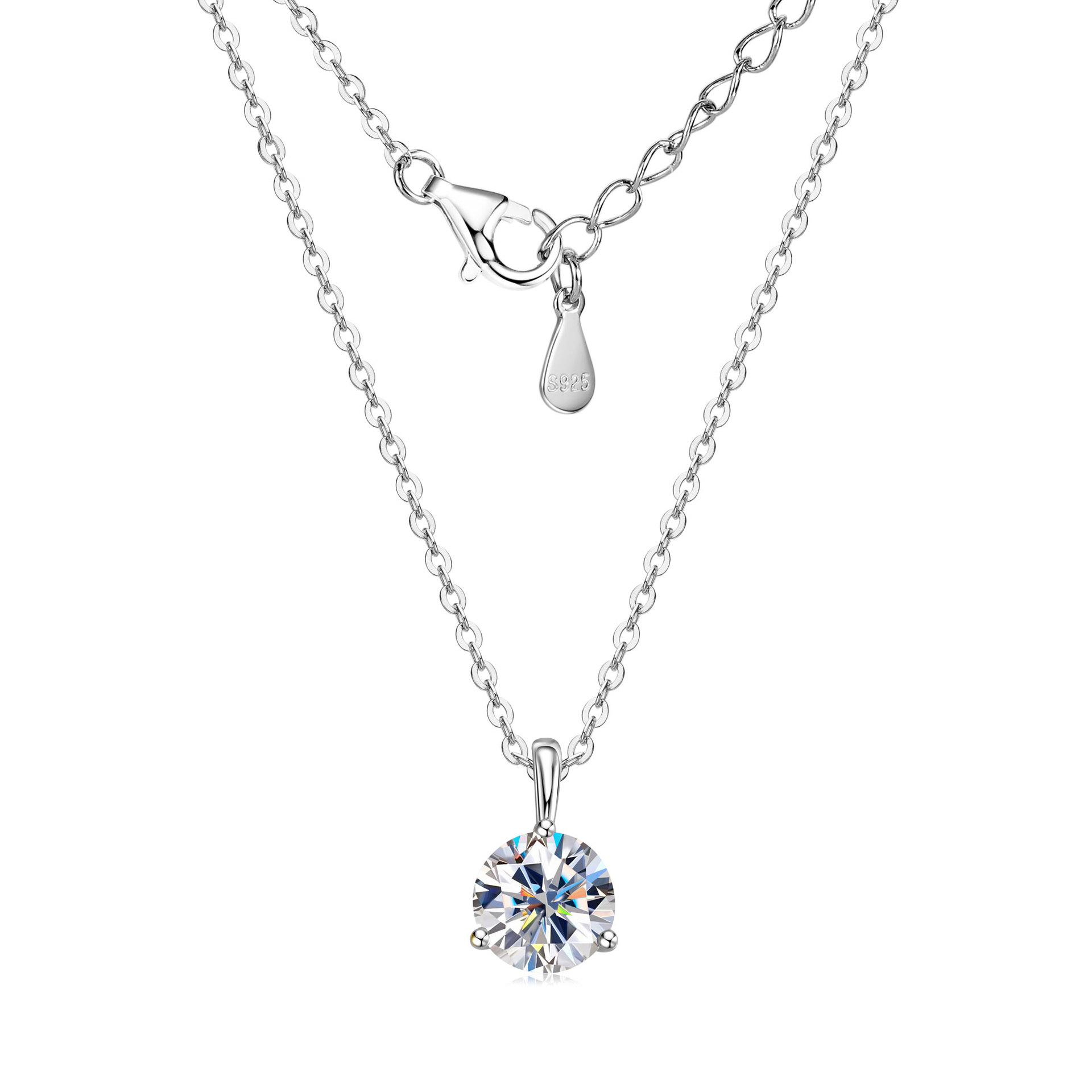 1Carat three-claw single stone necklace[KPlatinum]
