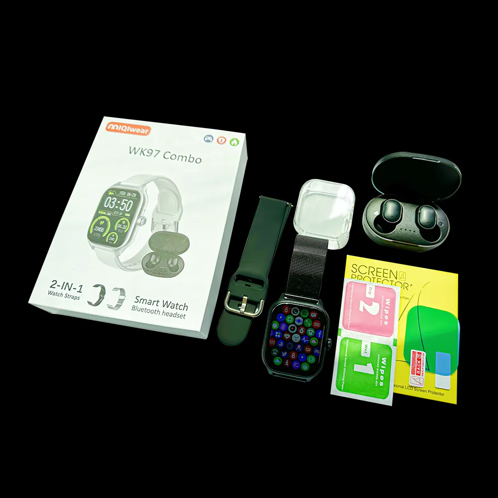 Meilleure vente WK97 combo montre intelligente avec écouteurs 2 en 1 appel BT charge sans fil 2.19 pouces écran tactile complet Smartwatch