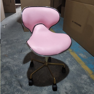 Tabouret de salon de beauté moderne rose, blanc et or, pivotant, pour pédicure - Product Image 4