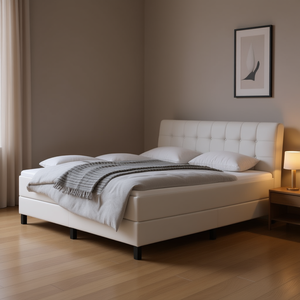 Base de Cama Queen Tapizada en Cuero Sintético Blanco, Diseño Moderno, Muebles para Dormitorio - Product Image 2