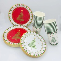 Juego de platos y vasos de papel desechables navideños personalizados para series de decoración de cumpleaños y fiestas navideñas