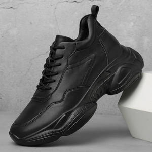 Chaussures de sport décontractées pour hommes, style coréen, à semelle épaisse, blanches, en cuir de vachette avec doublure en maille, baskets à talon intérieur type « Daddy » - Product Image 3