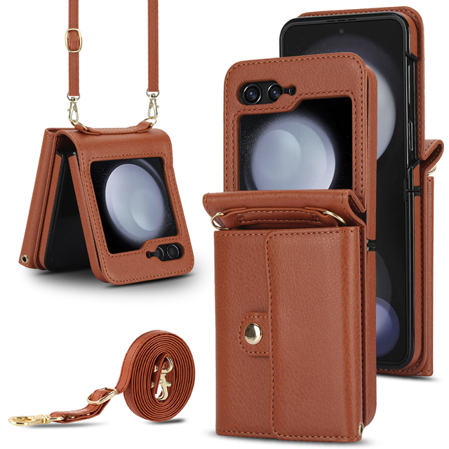 Crossbody Wallet Purse Straps Card Holder Mobile Phone Bags Cases for Samsung Z Flip 3 4 5 6 7 8 Foldable Leather Phone Cover