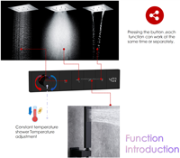 Ensemble de douche moderne en laiton avec affichage intelligent thermostatique, pommeau de douche LED encastré au plafond, fonction pluie, cascade et brume, et musique intégrée