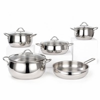 Set Peralatan Masak Stainless Steel Poles Cermin Panci Casserole dengan Tutup 16 20 24 cm Panci Saus Gagang Ganda Peralatan Dapur
