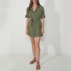 Robe d'été avec poches et manches retroussées Robes décontractées Robes pour femmes - Product Image 2