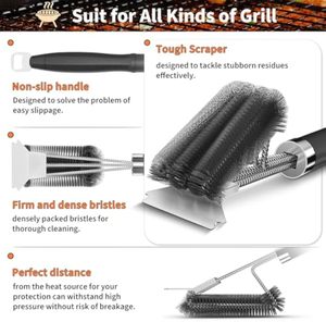 18inch Heavy Duty Grill <b>Brush</b> Scraper <b>Bottle</b> Opener Stainless Steel Bristles Plastic Durable Portable BBQ Cleaner for Charcoal - Product Image 3