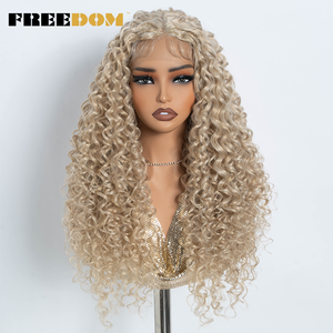 <span class=keywords><strong>Parrucche</strong></span> Sintetiche con Frontale in Pizzo FREEDOM per Donne, 30 Pollici, Ricci, con Pizzo Trasparente, Baby Hair, Marrone, Biondo, Rosso Zenzero, per Cosplay, Densità 130% - Product Image 3