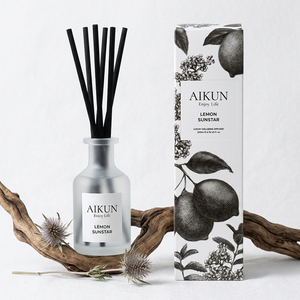 Aikun 200 Milliliter Small Order 3 Day Sample 7 Day Ship Frosted Round Glass Reed <b>Diffuser</b> Set with White Lemon Box Any Scent - Product Image 1