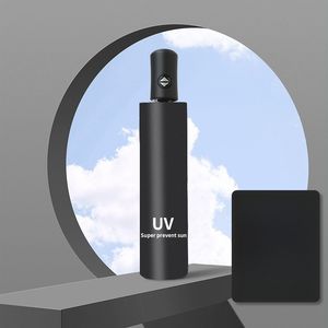 مظلة جديدة شبه أوتوماتيكية ثلاثية الأضعاف مكونة من ثمانية عظام ، مظلة غراء سوداء صغيرة قابلة للطي مظلة مطر وأشعة شمس - Product Image 1