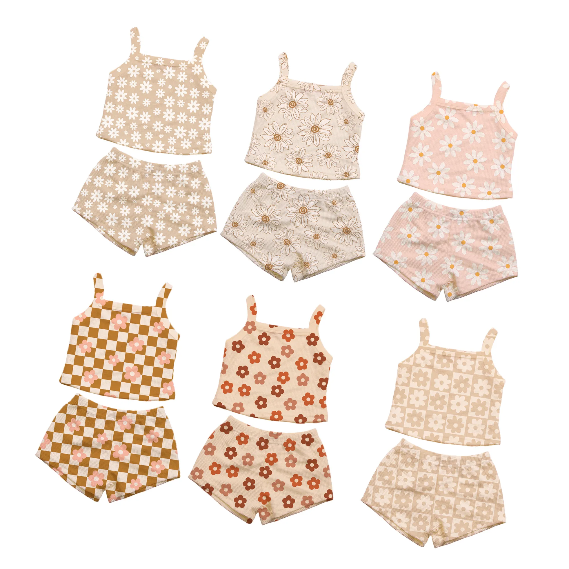 Vente en gros d'ensembles de vêtements d'été pour enfants pour filles tenue décontractée pour tout-petits bébé imprimé floral débardeur bummies vêtements pour enfants