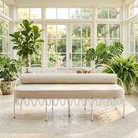 Banc en fer à cadre ondulé de style mi-vintage, avec assise rembourrée épaisse et coussin lombaire, écologique, pour hôtels, villas, appartements américains et espaces baies